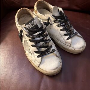 Golden Goose Cream Sneakers with Black Laces